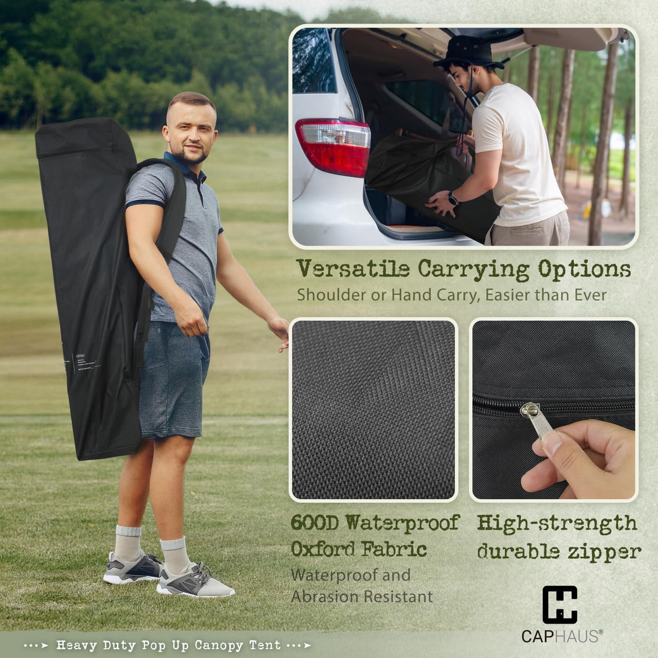 CAPHAUS One-Push Pop Up 8x8 Canopy Tent, Heavy-Duty Commercial Grade with Central Lock, Portable Instant Folding Shelter with10x10 Base, Perfect for Outdoor Beach Canopy, White