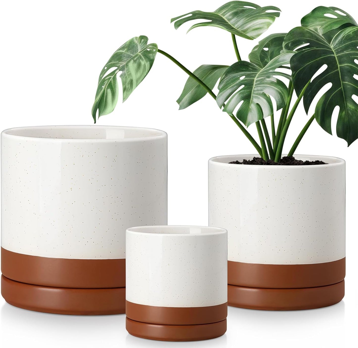 vancasso Ceramic Pots for Plants, Plant Pots for Indoor Plants, 6.25+8.25+10.25 Inch Ceramic Planters, Flower Pots with Drainage Holes, Planters Pot for Indoor House Plant, Set of 3, Khaki