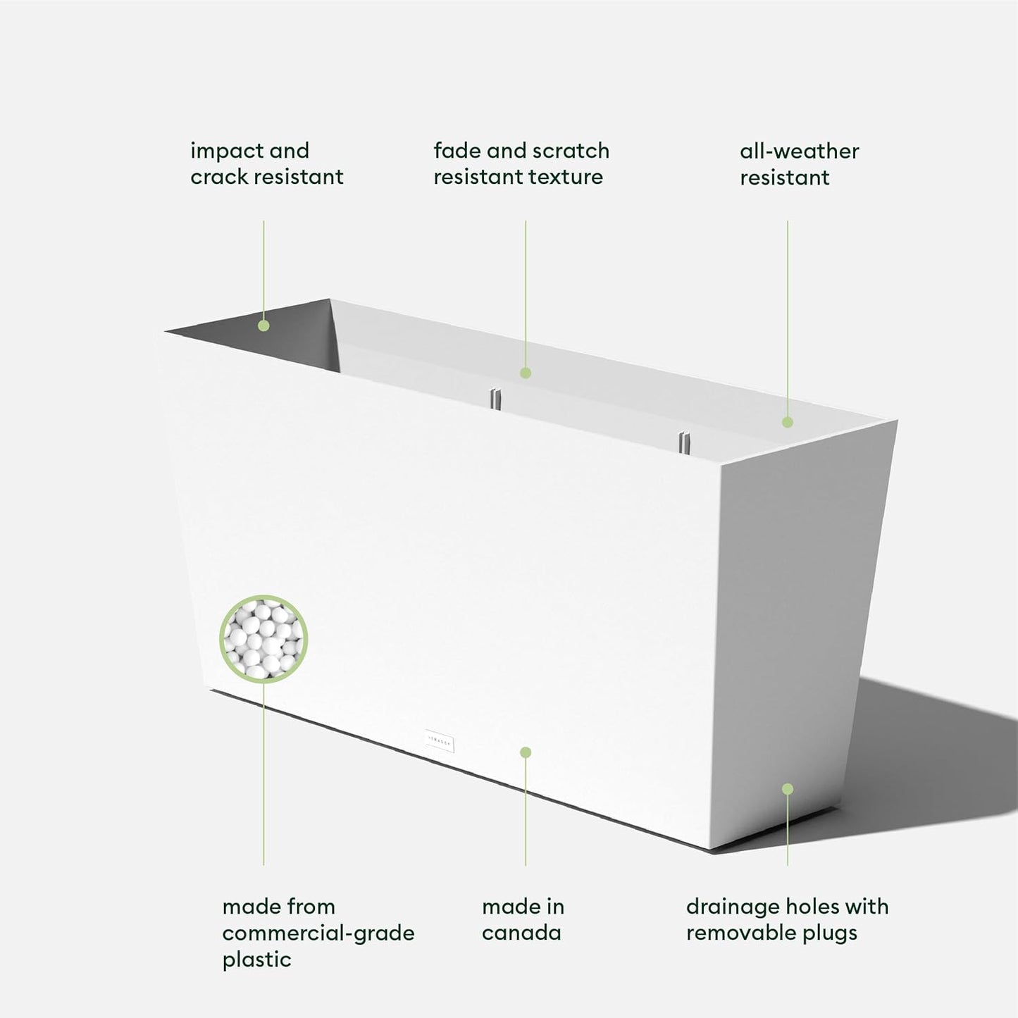 Veradek Midori Long Trough Planter (White, 39 inch - 2 Pack with 2 Saucer Trays)