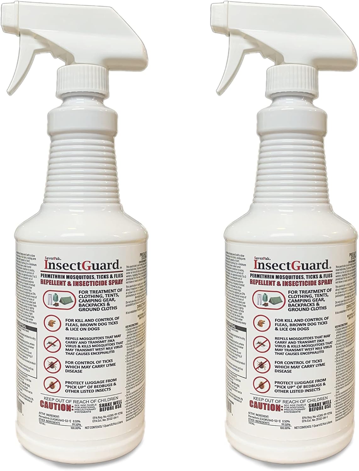 InsectGuard Permethrin Mosquitoes, Ticks and Flies Repellent & Insecticide Spray Quart (32oz) 2 Pack