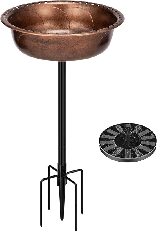 VIVOHOME Polyresin Bird Bath Bowl with Solar Fountain, 29 Inch Height Outdoor Freestanding Birdfeeder with Metal Stake, Capacity 1.4 Gallons, 5-Pronged Base, Bronze