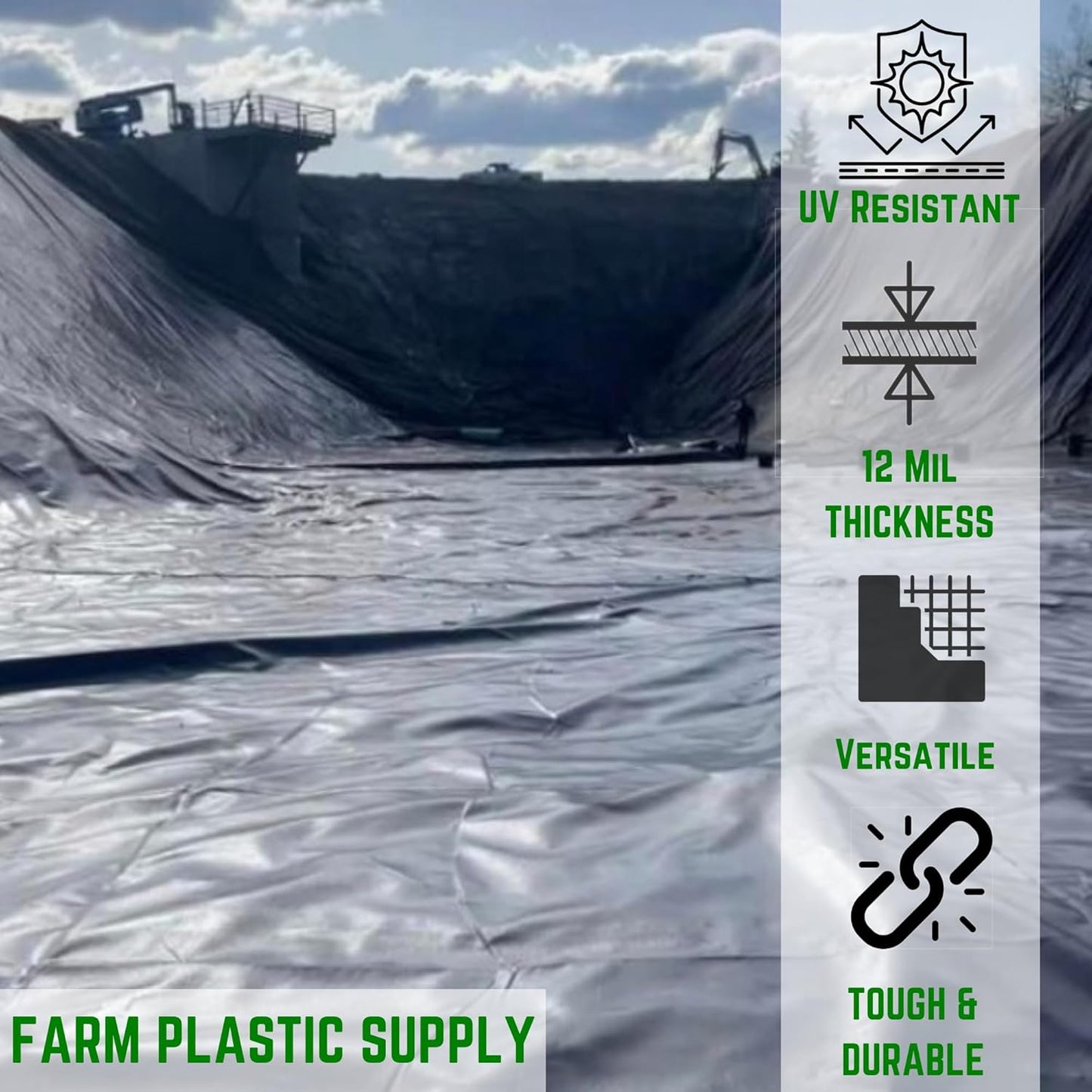 Farm Plastic Supply - 12 Mil String Reinforced Black/White Pond Liner - 12 Mil Fish Pond HDPE Liner, Pond Liners for Outdoor Ponds, Koi Ponds, Garden Fountain, Containment Liner (12' x 10')