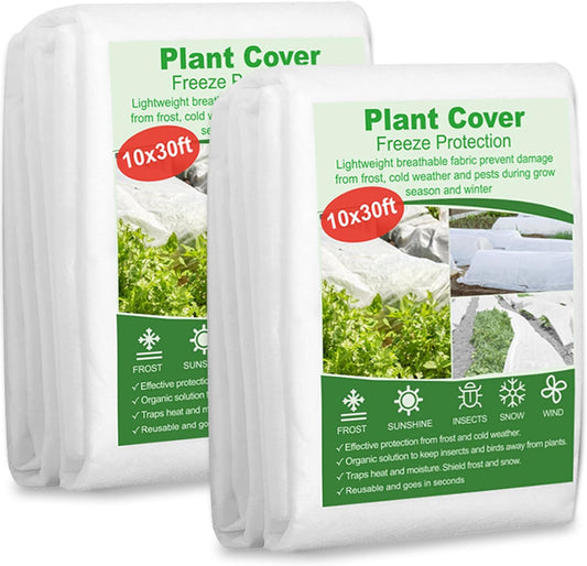 SPORTYOUTH 2 Packs Plant Covers Freeze Protection 10 x 30 FT 1.2 oz/yd² Frost Cloth Blankets Large Thicker Garden Floating Row Cover Fabric for Outdoor Plants Winter Cold Fruits Pests Protection