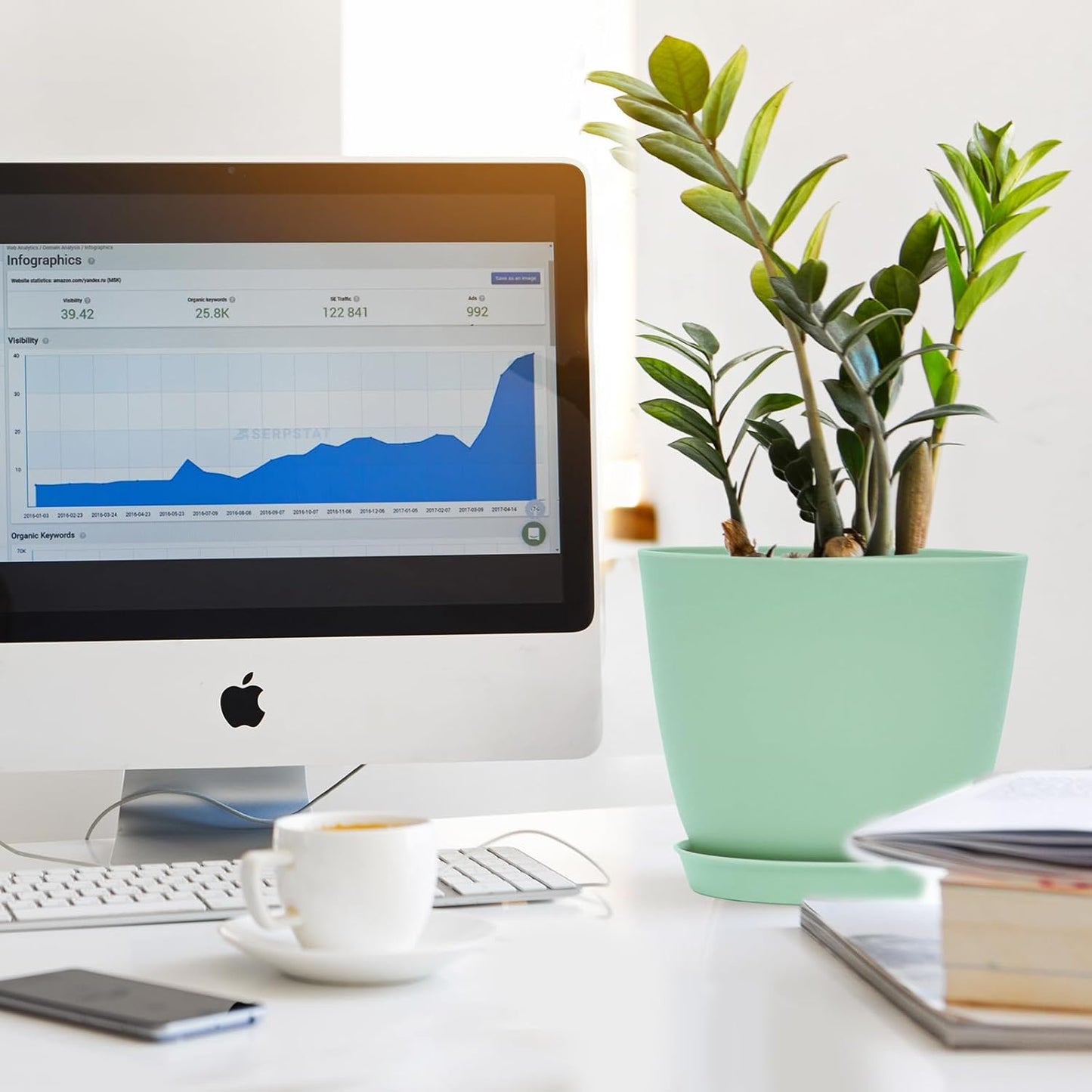 6inch 12Pack Plant Pots, Plastic Planter for Indoor Outdoor Flowers Plants, Green