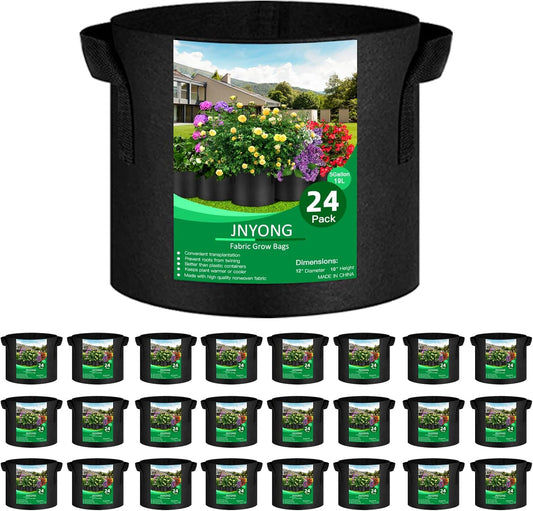 24-Pack 5 Gallon Thickened Non-Woven Grow Bags, Aeration Fabric Pots with Handles