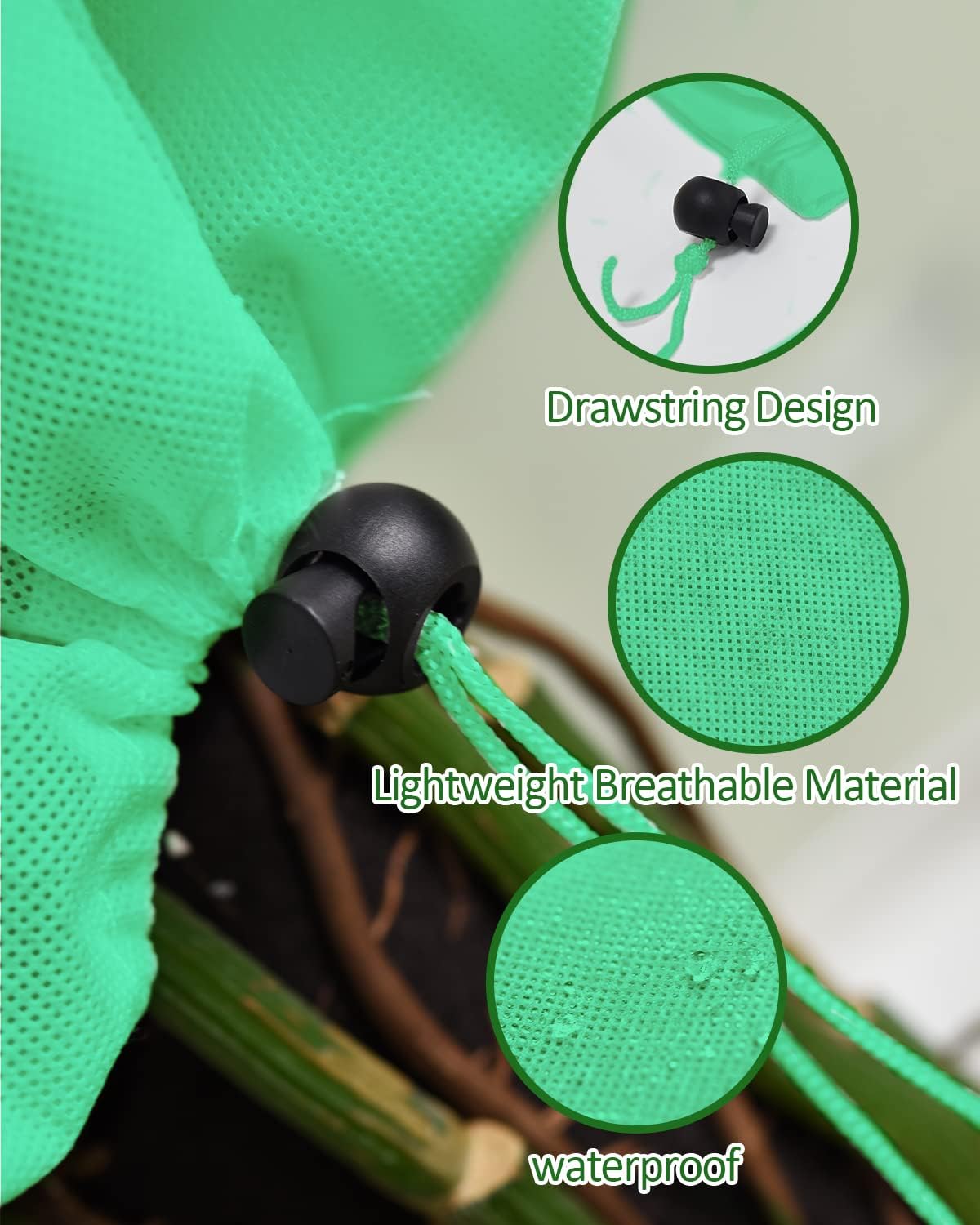 EAONE 12 Pack Plant Covers Freeze Protection, 24x32'' Winter Frosts Cloth for Outdoor Plants, Reusable Frost Blankets Drawstring Bags for Cold Freeze Sun Protection Bird Insect Prevention,Green