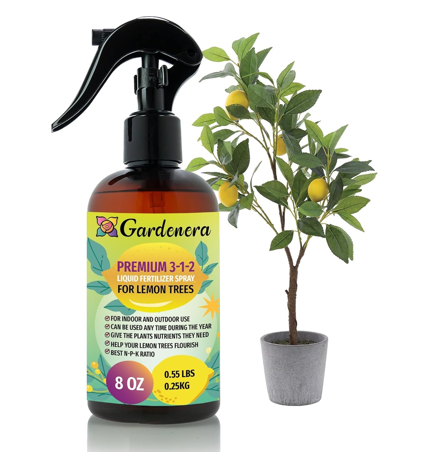 Proffesional Lemon Tree Spray Fertilizer Mist for Home Gardening | 3-1-2 Gentle Blend Mist for Healthy Leaves & Growth | Essential Nutrients for Lemon Trees - 8oz