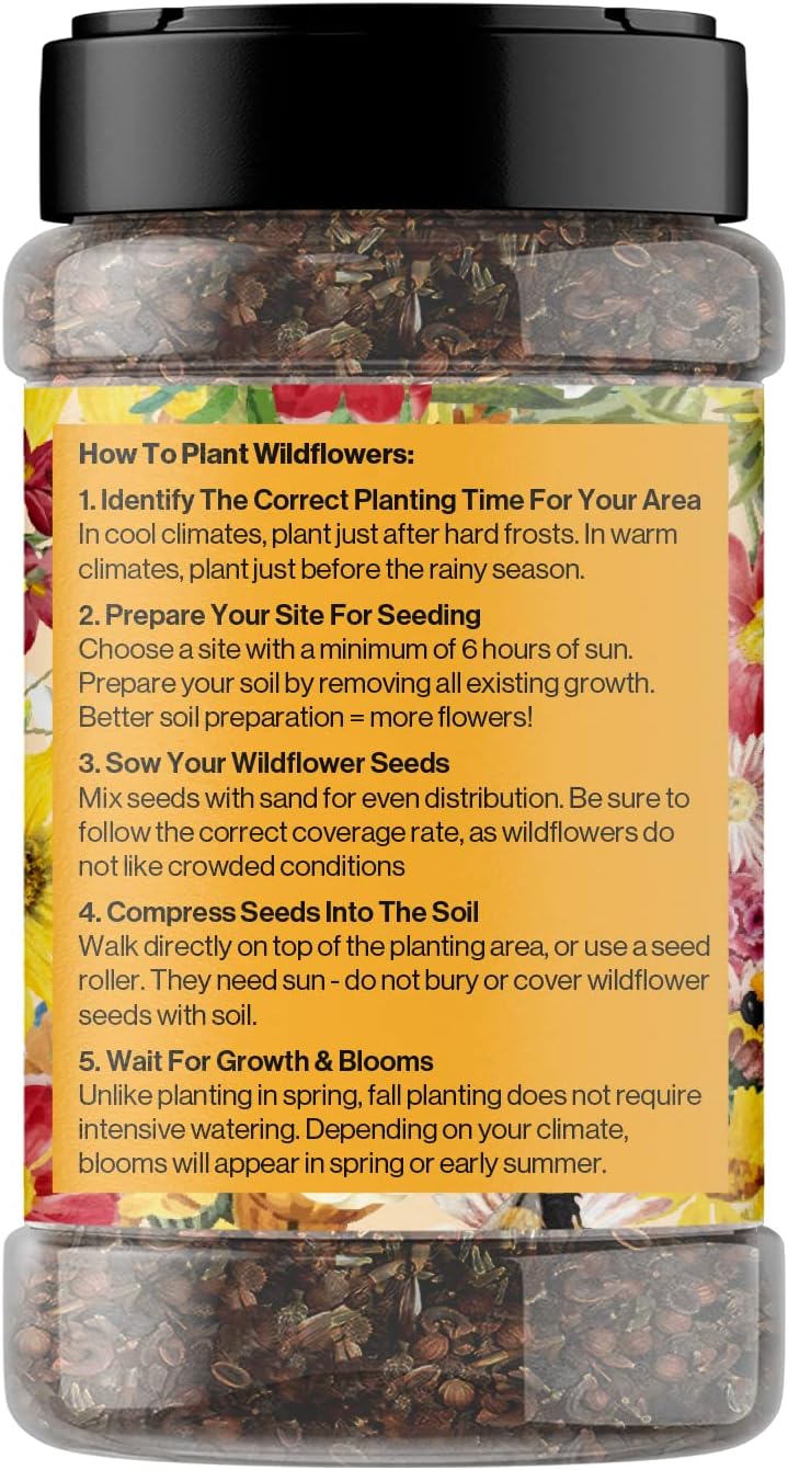 Mini Wildflower Seed Shaker - Save The Bees Seed Mix, by GevaGrow | 80,000+ Seeds | Pollinator & Bee Attracting Flower Seeds Bulk for Planting in Pots & Outdoor Gardens | 2 Ounce