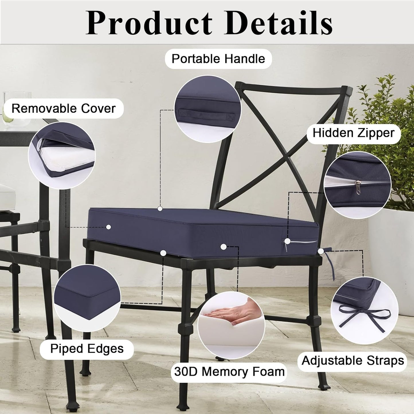 Outdoor Chair Cushions Set of 2 for Patio Furniture 24x24x4 Inch Waterproof Patio Chair Cushion 3 Year Color Fastness Square Elastic Foam Garden Sofa Couch Pads with Ties and Handle,Grey