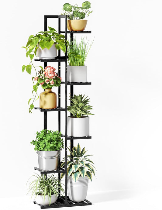 ROSSNY 55 Inch Tall Plant Stand Indoor, 7 Tier 8 Potted Bamboo Plant Stands for Indoor Plants, Corner Plant Stand, Tiered Plant Stands, Plant Shelf For Indoor, Planter Holder for Multiple Plants Indoor, Black