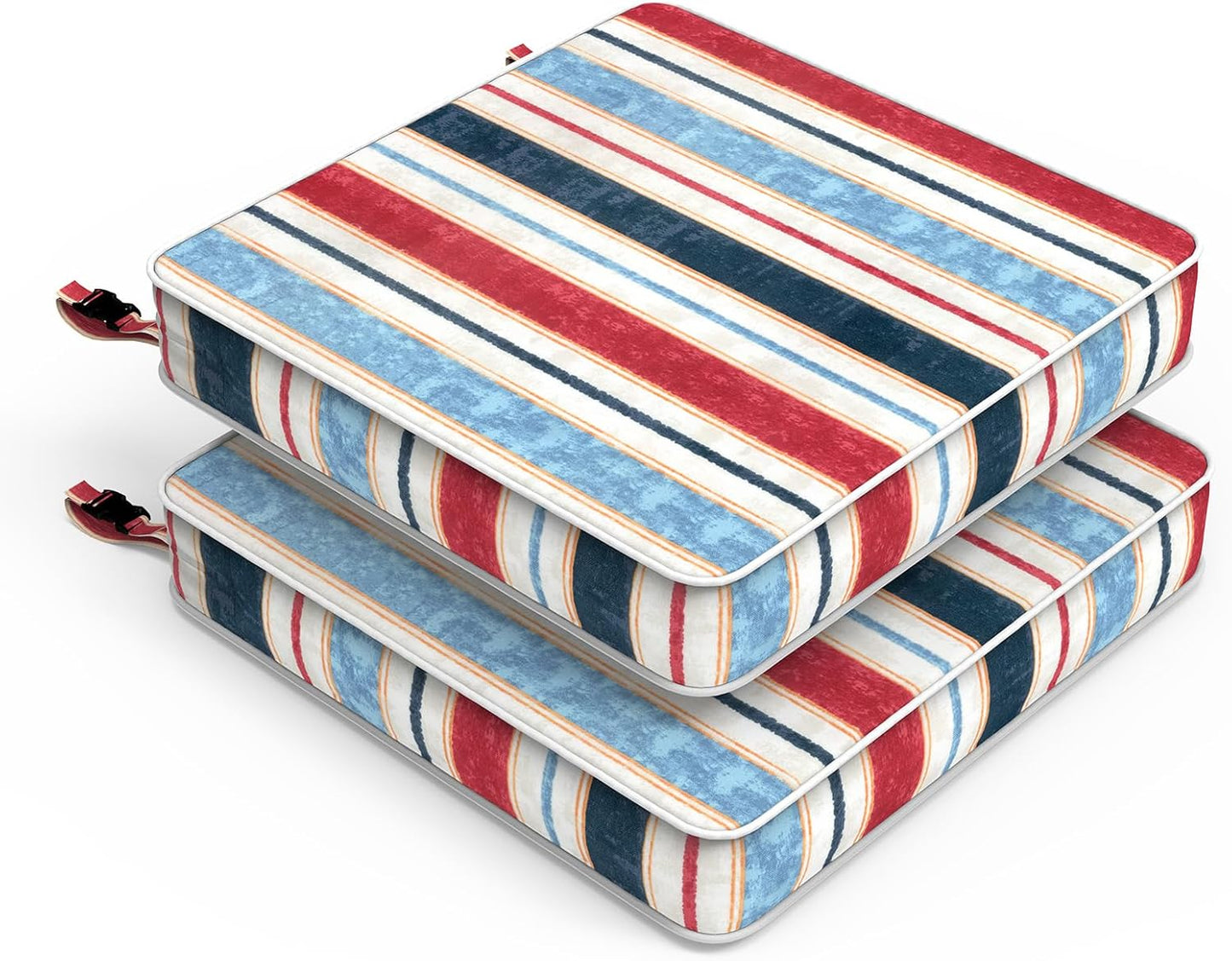 LVTXIII Patio Chair Cushions 22"x22"x3", Water-Repellent Outdoor Seat Cushions for Patio Furniture, Square Chair Pads with Ties for Home Garden Decoration, Set of 2, Stripe Red Blue