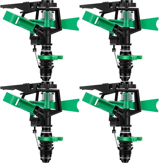 1/2 Inch Plastic Impact Sprinklers Heads Adjustable 0-360 Degree Pulsating Oscillating Watering Sprinkler Head for Garden Law Grass Yard Irrigation Supplies (4 Pieces)