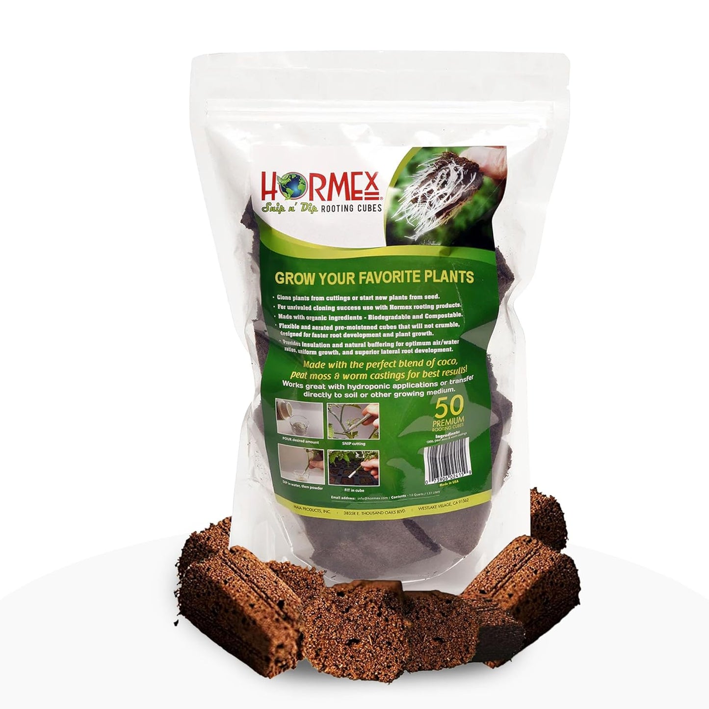 Hormex Rooting Cubes - Peat Moss & Coco Plugs for Cloning Plants from Cuttings and Seed Starting - Organic Plant Starter for Strong Root Growth - Ideal for Home, Indoor and Outdoor Gardening - 50 Pack