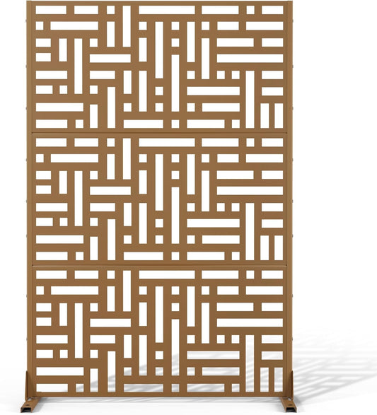 Metal Privacy Screen Outdoor 72" H×47" W,Freestanding Decorative Privacy Screen for Balcony Yard&Garden,Privacy Fence-Brown&Street