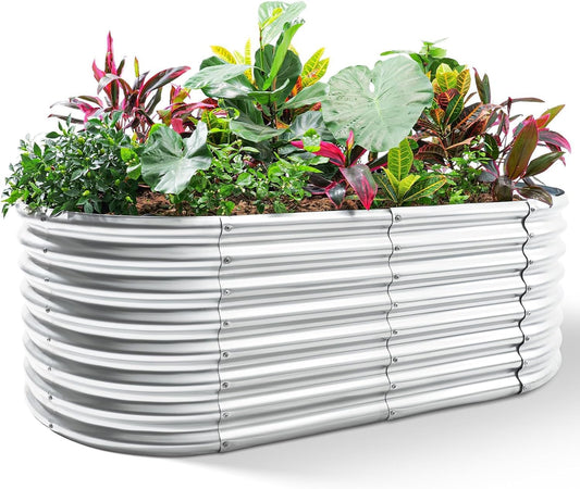 Land Guard Galvanized Planter Raised Beds, 6×3×1.99ft Galvanized Water Trough, Keyhole Raised Garden Bed Metal