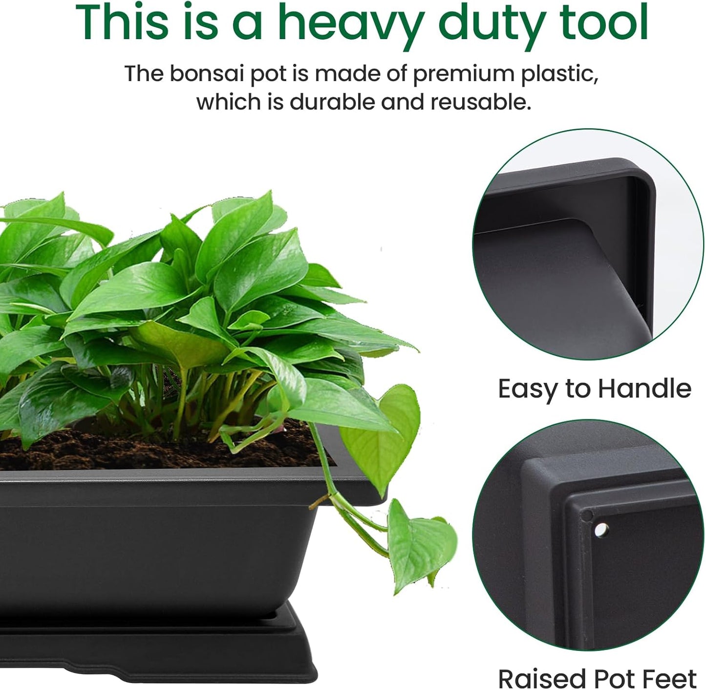 GROWNEER Large Bonsai Training Pots 3 Packs 14 Inch with Drainage Humidity Trays, Bonsai Tree Starter Kits with 1 Repotting Mat, Growing Rectangle Planter for Garden Yard Office Indoor Outdoor