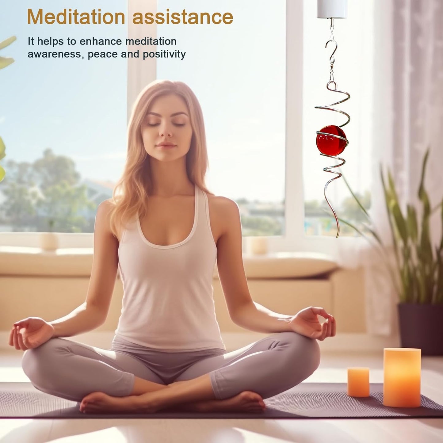 Gazing Ball Spiral Tail with Red Glass Orb - 13" Wind Spinner Stabilizer with Swivel Hook, Hanging Decor for Indoor Outdoor Garden Decor Rotating Art Ornament Christmas Décor & Unique Gift