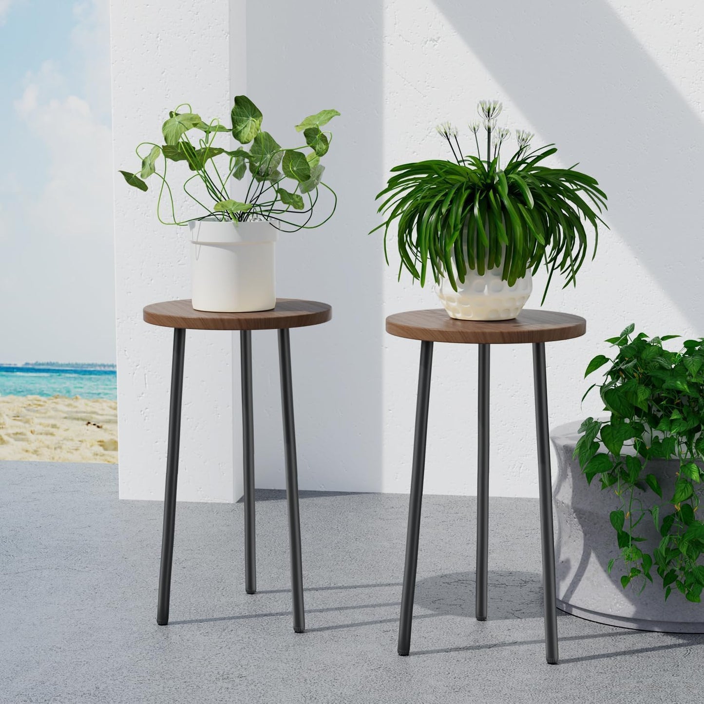Plant Stand Indoor Outdoor: 2 Pack Indoor Plant Stand 20'' Convertible Multi-purpose Holder - Mid Century Modern Decor - Tall Plant Table for Living Room/Balcony/Garden/Patio, Walnut