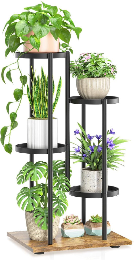 LASZOLA Black 4 Tier Plant Stand Indoor Heavy Duty Metal Planter Flower Holder Rack, Multi Modern Narrow Organizer, Floor Vertical Tower, Spiral Sturdy Decorate for House Bathroom Office Living Room