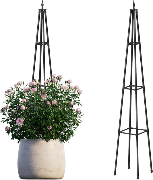 5.2FT Obelisk Trellis for Climbing Plants Outdoor, 16mm Rust-Proof Extra Thickened Plastic-Coated Metal Pipes, Indoor Climbing Support for Potted Plants, Vines, Flowers Stands,Black