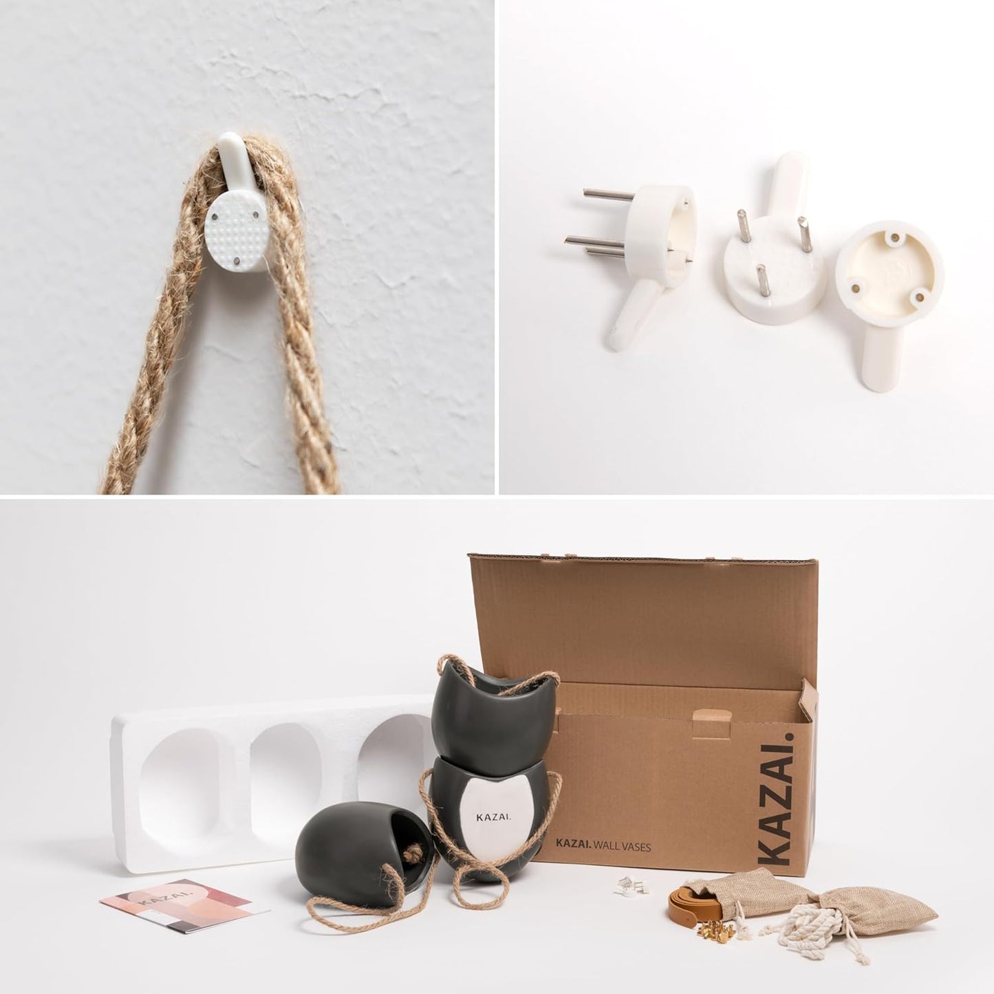 Kazai. Wall Planters -Ellie- | Hanging Ceramic Plant Pots 3 Pieces | Wall Decoration for Indoors, Balcony and Garden | Graphite (Matte)