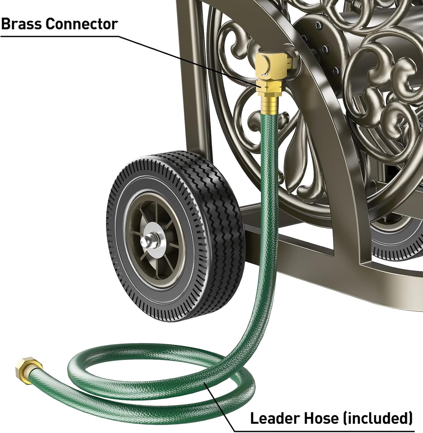 GOFORWILD Garden Hose Reel Cart with Wheel, Hold up to 200 Ft of 5/8" Hose, Heavy Duty Steel Frame Water Hose Reel Cart with Storage Basket, Mobile Hose Reel for Outside Garden Lawn Yard