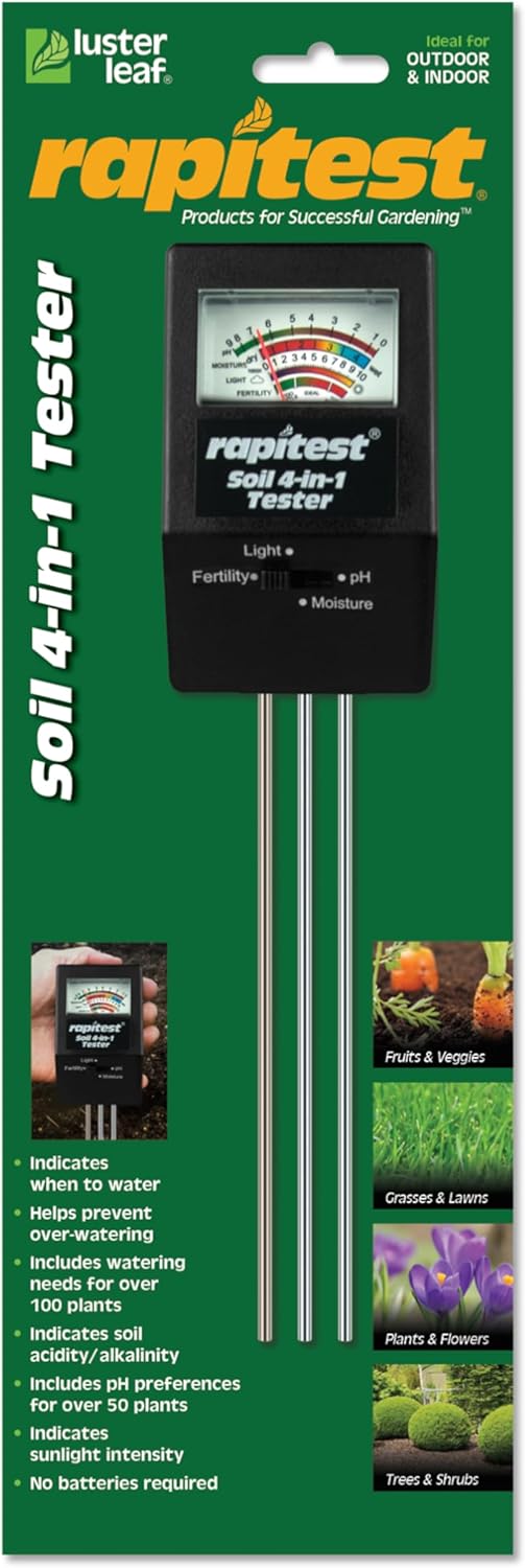 Luster Leaf 1818 Rapitest 4-in1 Soil pH/Moisture/Fertility/Light Tester, Fertility