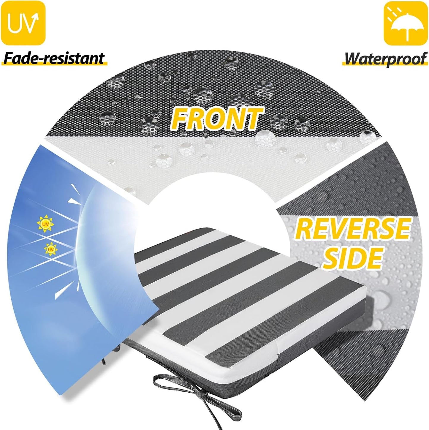 AAAAAcessories Outdoor Seat Cushions for Chairs, Waterproof, Fade-Resistant Patio Furniture Replacement Cushions, 20" x 20" x 3", Set of 2, Gray Cabana Stripe