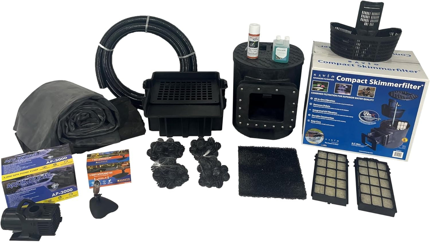 HALF OFF PONDS Savio Select 3,000 GPH Submersible Pump Pond Kit with 15' x 25' EPDM Rubber Pond Liner for Water Garden & Koi Pond