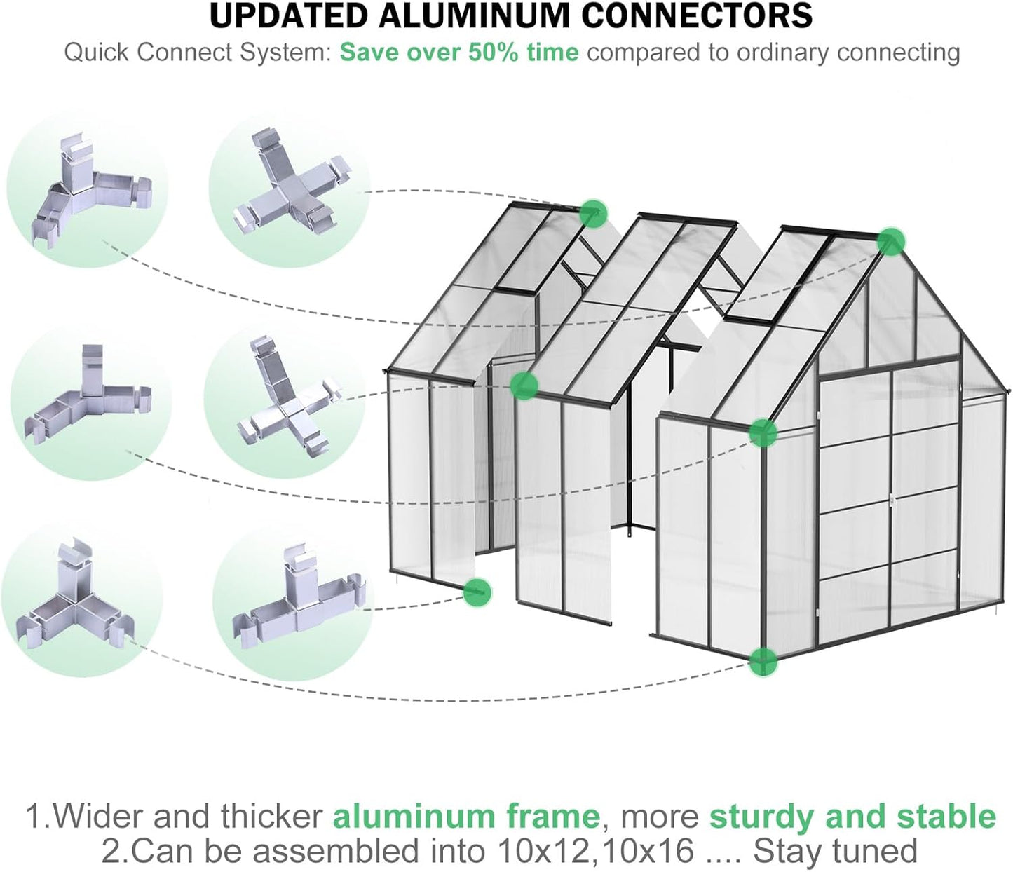 CDCASA 12x10x10 FT Greenhouse for Outdoors, Easy Assembly Large Aluminum Heavy Duty Polycarbonate Greenhouses Kit w/2 Window, Swing Door, Walk-in Green House for Outsides, Sunroom, Backyard, Garden