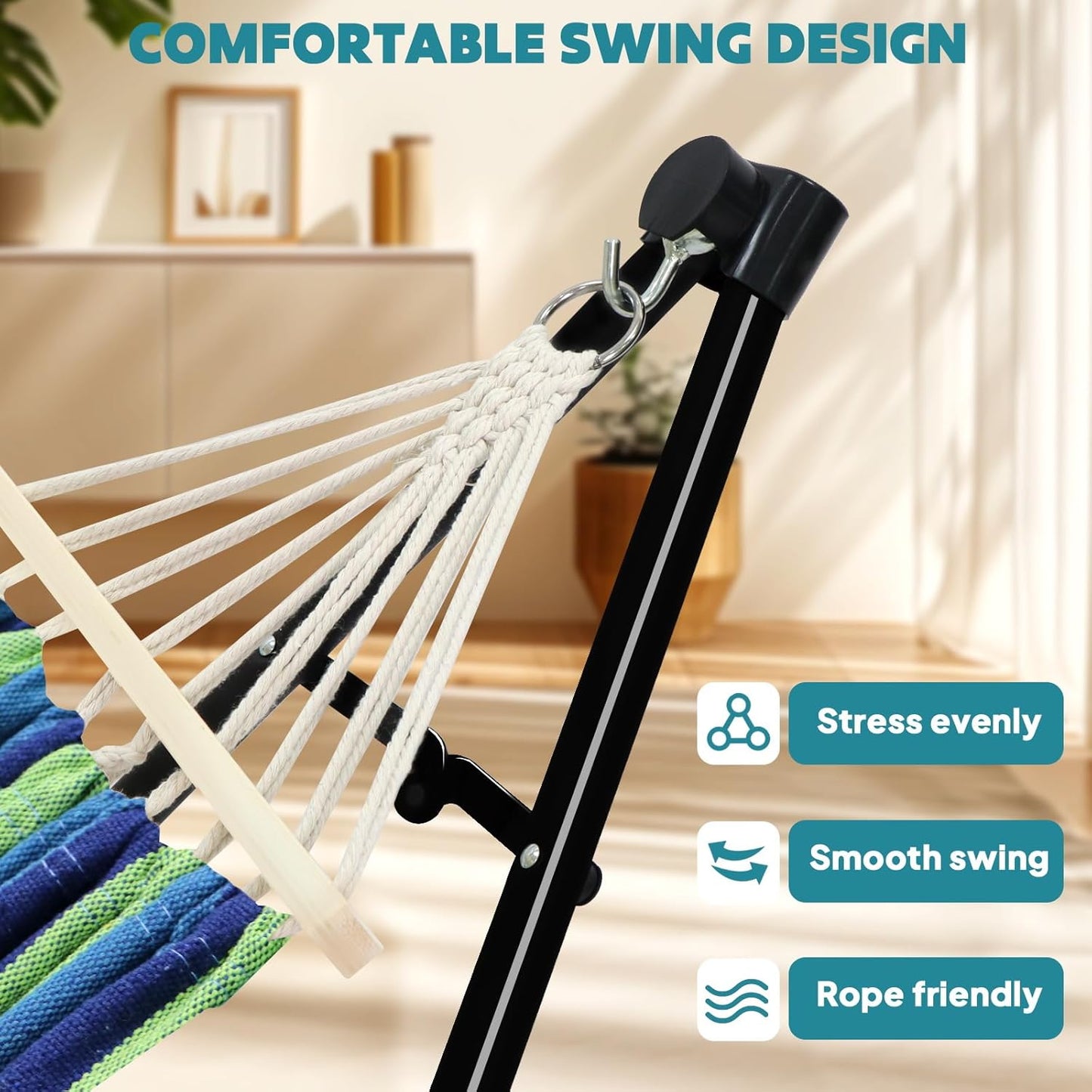 Anyoo 2 in 1 Hammock and Swinging Chair with Collapsible Steel Stand & Carrying Case,Portable & Adjustable,Easy Set Up for Outdoor,Indoor,Porch Swing,Patio,Garden,Camping Trip