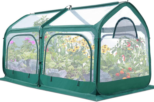Quictent Premium Greenhouse with Screen Window, Portable Fast-up Plant Greenhouses for Outdoors with Heavy Duty Pop-up Fiberglass Frame Durable Waterproof Cover, 98.4x49.2x52.8 Inch, Green
