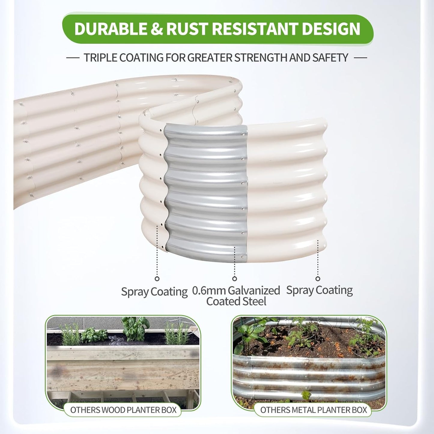 Galvanized Raised Garden Bed Outdoor- 2 Pcs Raised Beds for Gardening| Metal Planter Box, Steel Raised Garden Bed Kit with Gloves for Vegetables, Flower, Herbs (6x2x1.4FT, White)