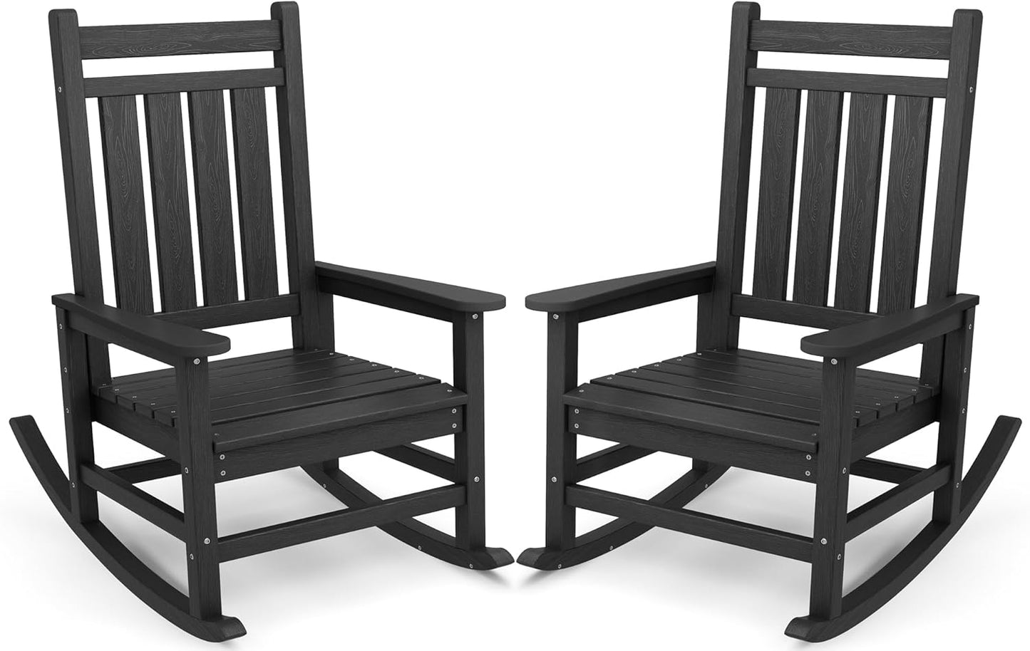 SERWALL Oversized Outdoor Rocking Chair Set of 2, HDPE Rocker for Adults, Patio Rocking Chairs for Porch, Black