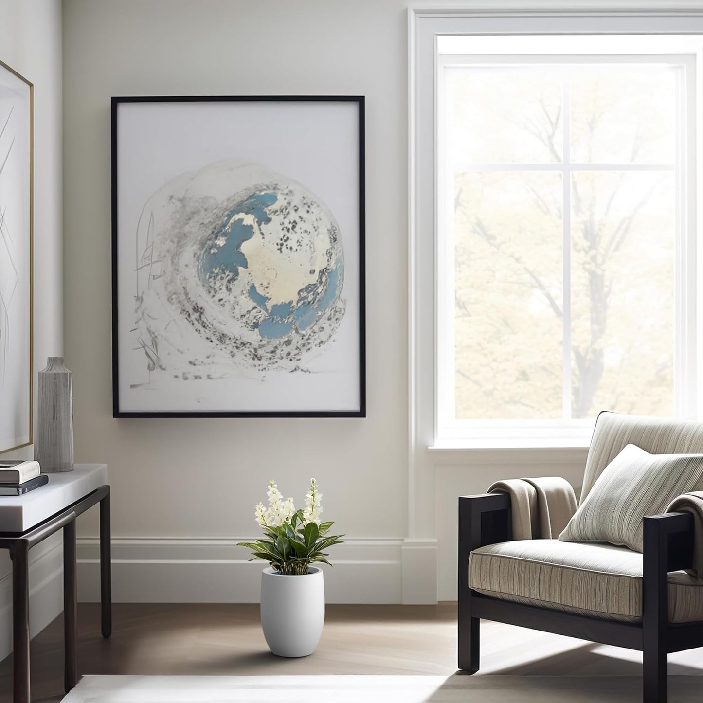 Kante 11.8 Inch Tall Concrete Planter, Large Indoor Outdoor Plant Pot with Drainage, Smooth White Finish with Aqua Blue Interior, Ideal for Porch, Home, Garden, Patio