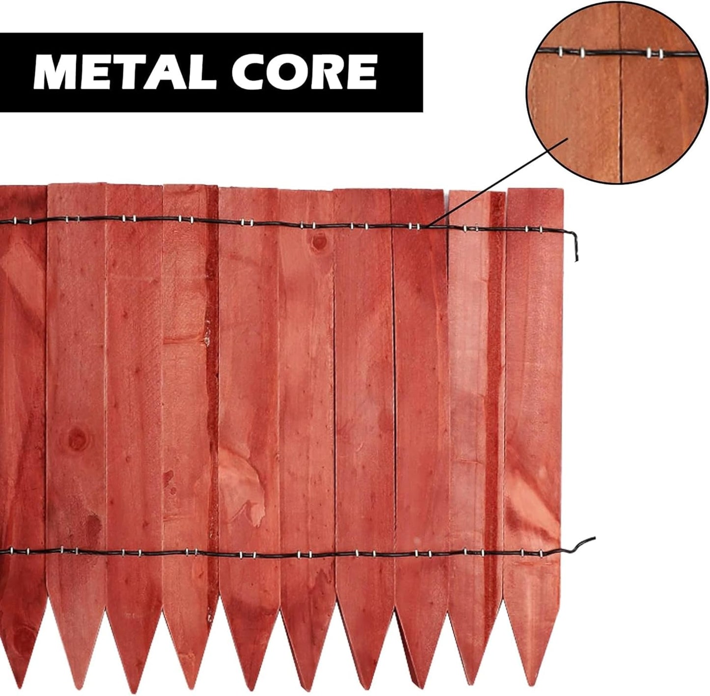 Worth Garden 3.5 Ft Wooden Short Fence Outdoor Landscape Edging Flexible Decorative Border - Tree Fence - Spring Garden & Yard Maintenance - 7.9'' H x 42'' L - (H:7.9'', Red) - K619A04