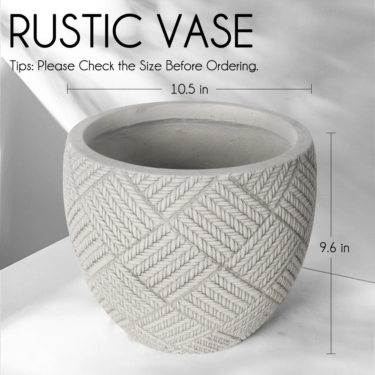 Oakrain Large Rustic Planters for Indoor Plants, 10” Decorative Round Vase with Drainage Hole, Distressed Planter Pot for Home Decor, Centerpieces Living Room, Washed Gray