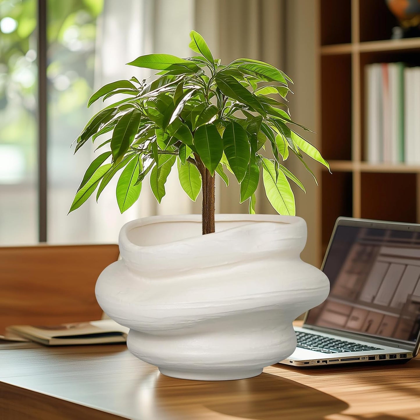 Ceramic Plant Pots Bonsai 11 Inch - Flower Pots for Indoor Plants, Large Plant Pots with Drainage Hole, Decorative Planter Outdoor Flower Pot for Office, Gift for Men Women, White