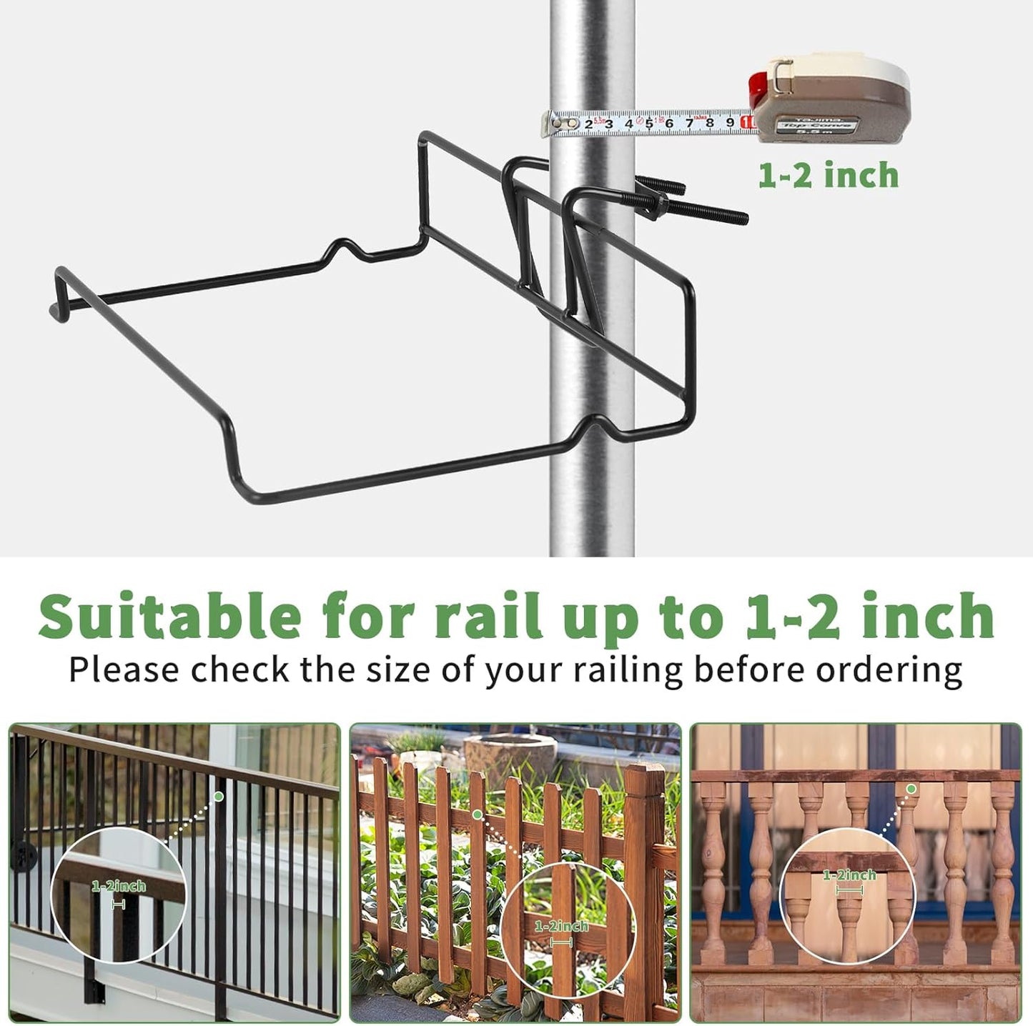 HAITRAL Railing Planter Boxes (16.9 Inch, 4 Pack) Green Plastic Deck Rail Planter for Outdoor Plants, Hanging Window Boxes Planter with Drainage Tray for Over Rail Porch Fence,Balcony & Home Decor