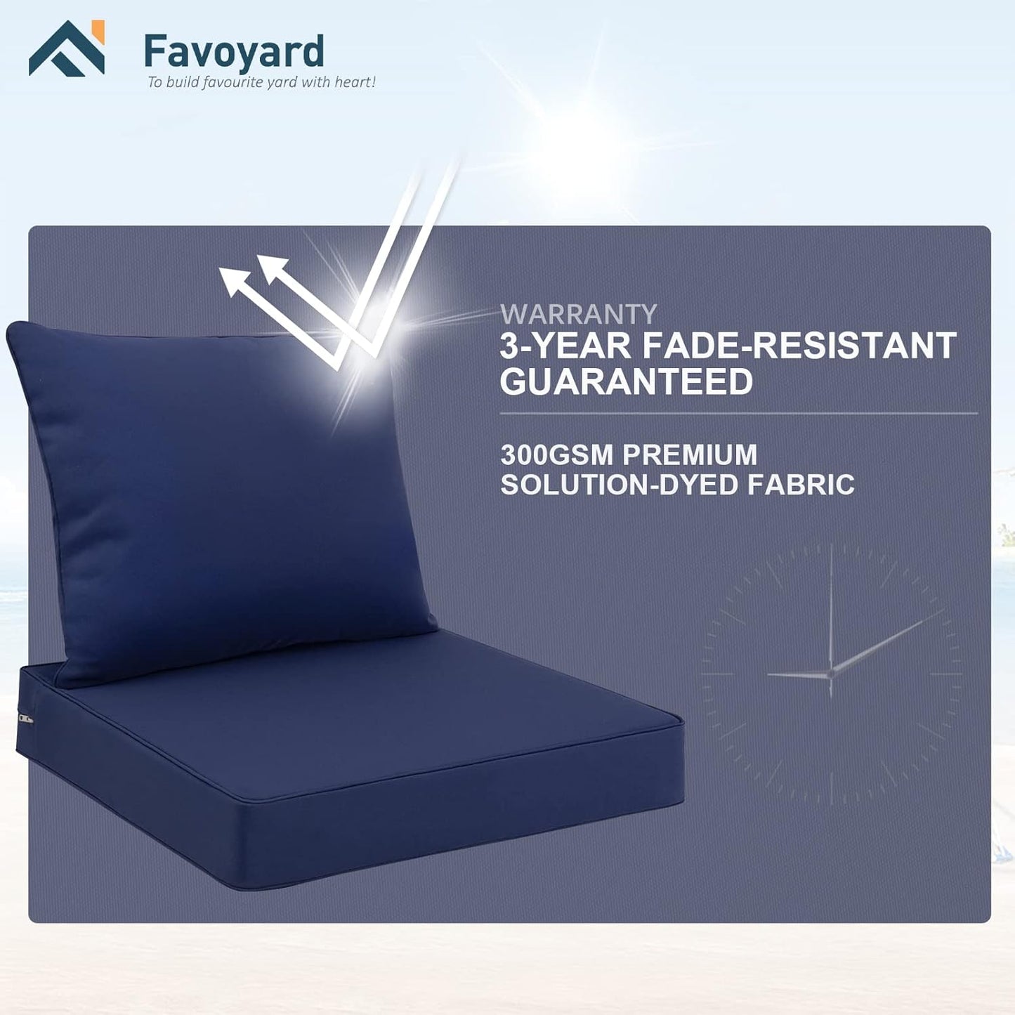 Favoyard Outdoor Seat Cushion Set 19 x 19 Inch Waterproof & Fade Resistant Patio Furniture Cushions with Removable Cover Deep Seat & Back Cushion with Handle and Adjustable Straps for Chair Sofa Couch
