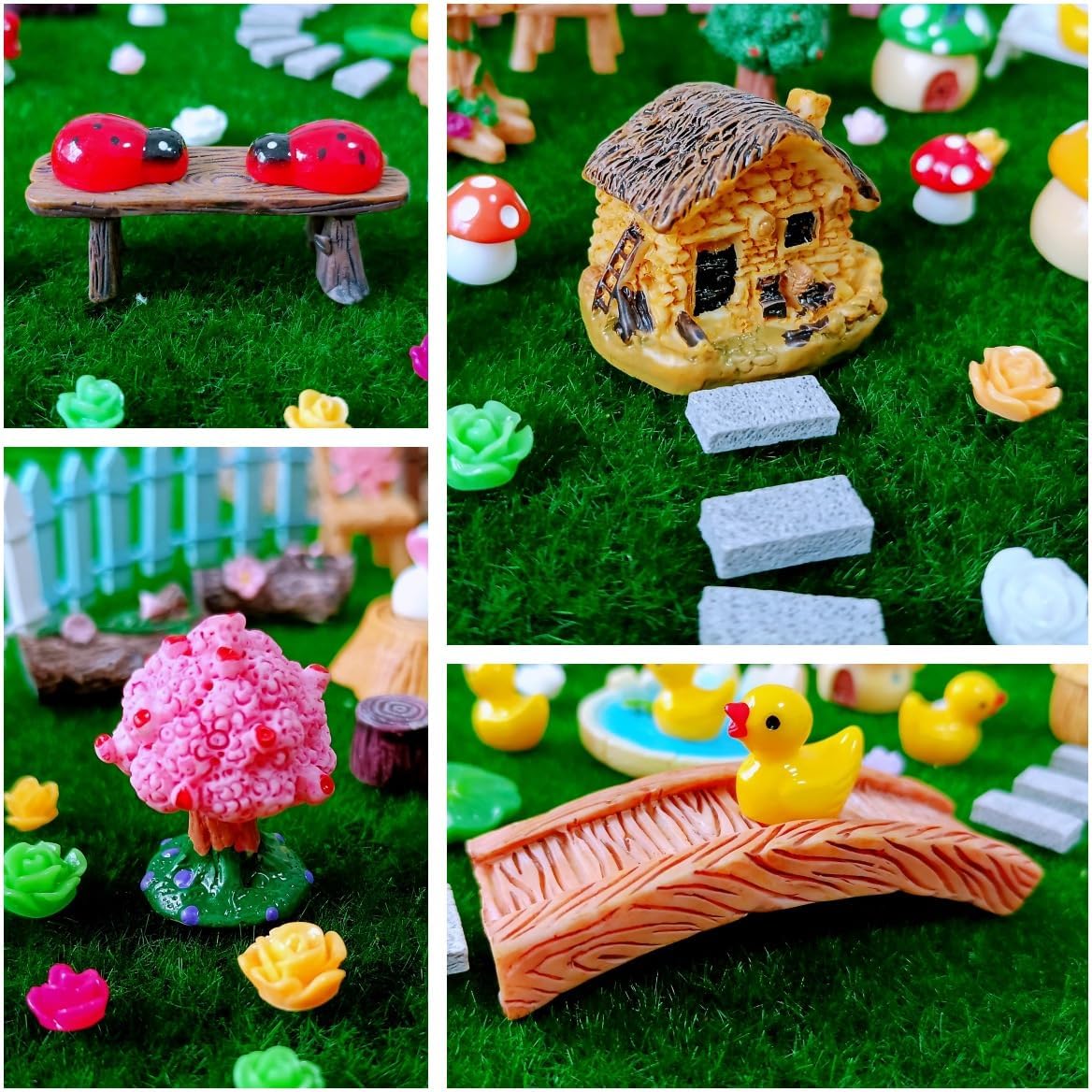 100 Pcs Miniature Fairy Garden Accessories Mini Landscape, Resin Micro Buildings Structures Tiny Animals Figurines