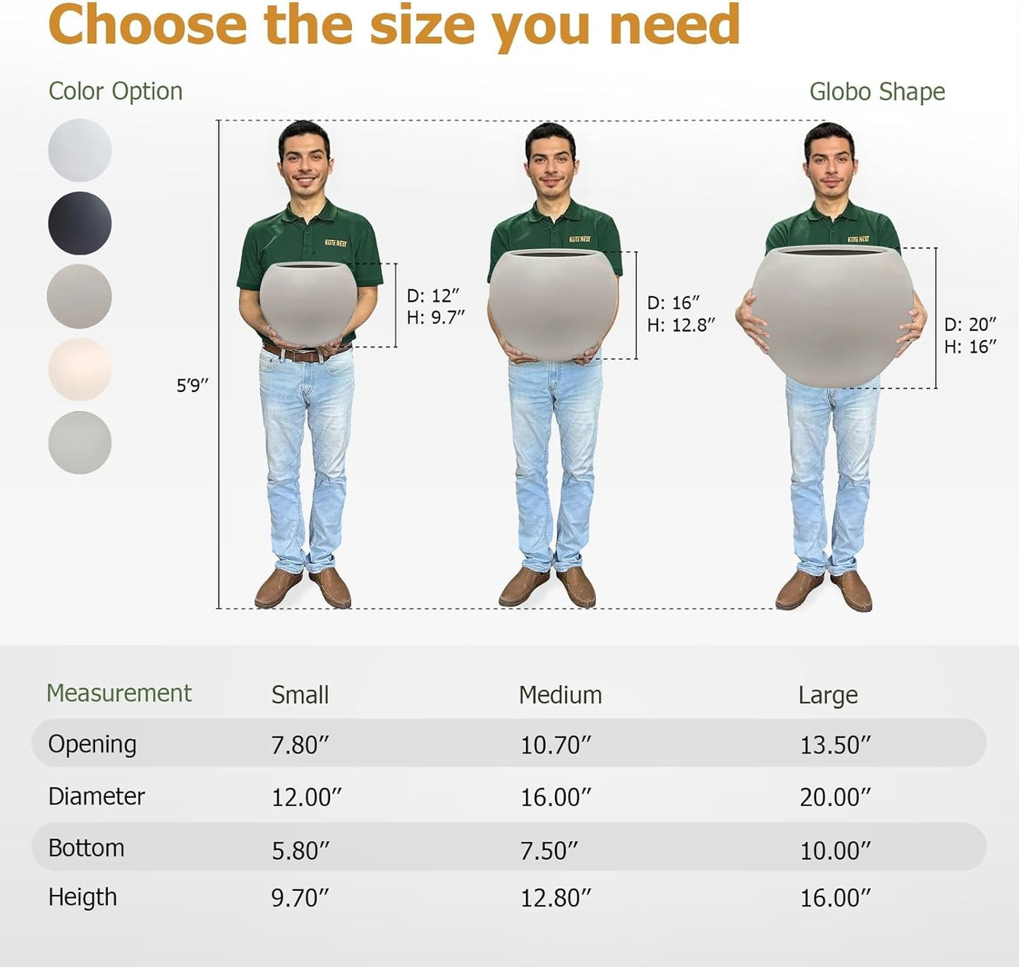 9.7" H x 12" D Globo Fiberstone Round Planter with Drainage Hole, Weather Resistant, Smooth Finish, Planters for Indoor Plants & Outdoor, 2 Extra Coco Mats (Taupe, 7.8" Pot Opening)