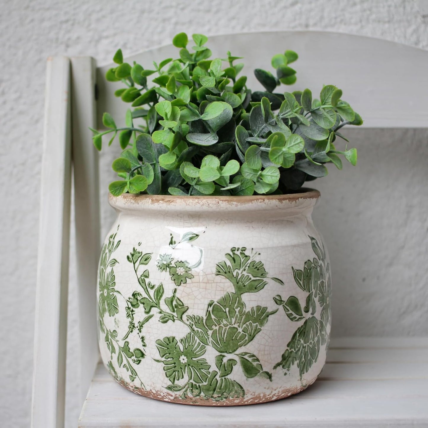 Plant Pots, Ceramic Planters for Indoor/Outdoor Plants, 6.29'' Flower Pots for Indoor Plants with Drainage, Vase & Planters, Vintage Indoor Plant Pots, Home & Fall Decor, Classic Green