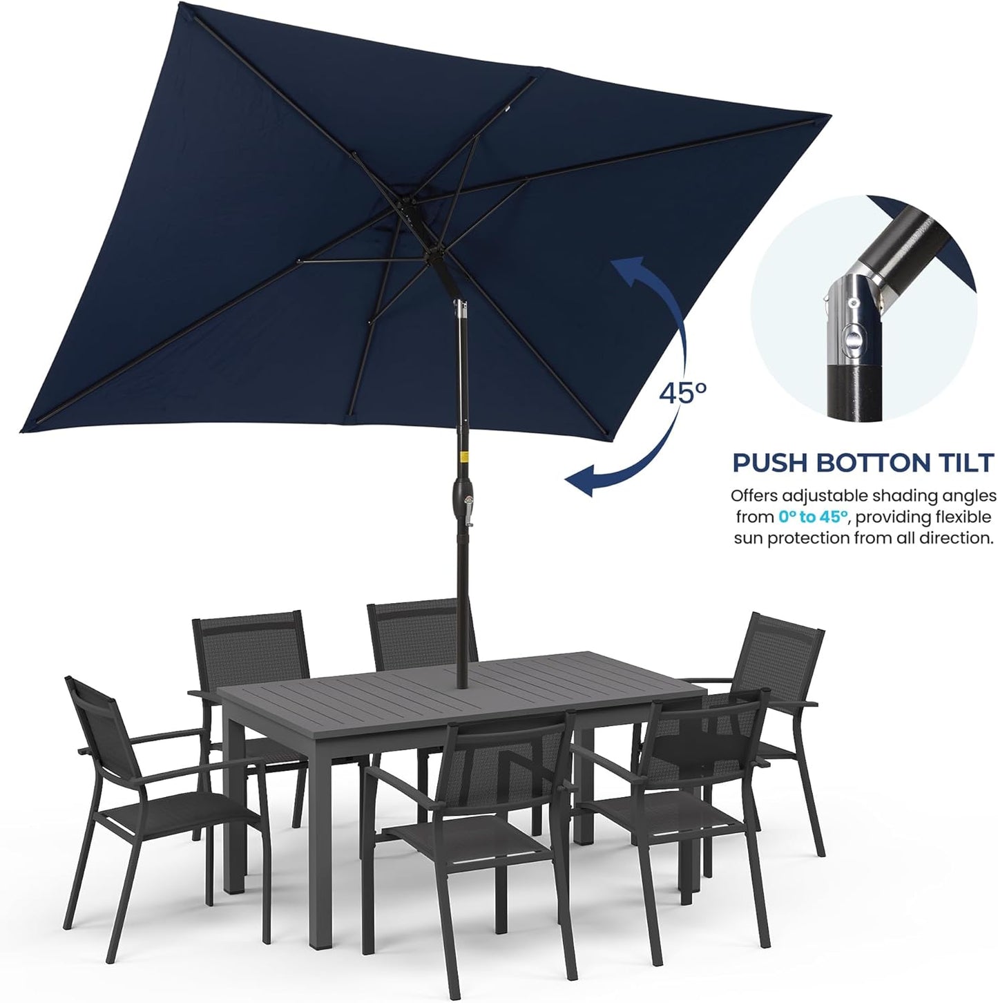 SUNVIVI OUTDOOR Patio Umbrella, 6.5' x 10' Rectangular Patio Umbrella, Metal Pole Square Outdoor Umbrella with Crank and Push Button Tilt, 6 Steel Ribs, Polyester Canopy