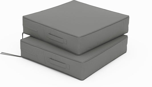 Patio Chair Cushions 19 X 19 X 4 Inch Waterproof Outdoor Seat Cushions for Patio Furniture, Outdoor Sofa Couch Pads with Ties & Handle, Set of 2, Light Grey