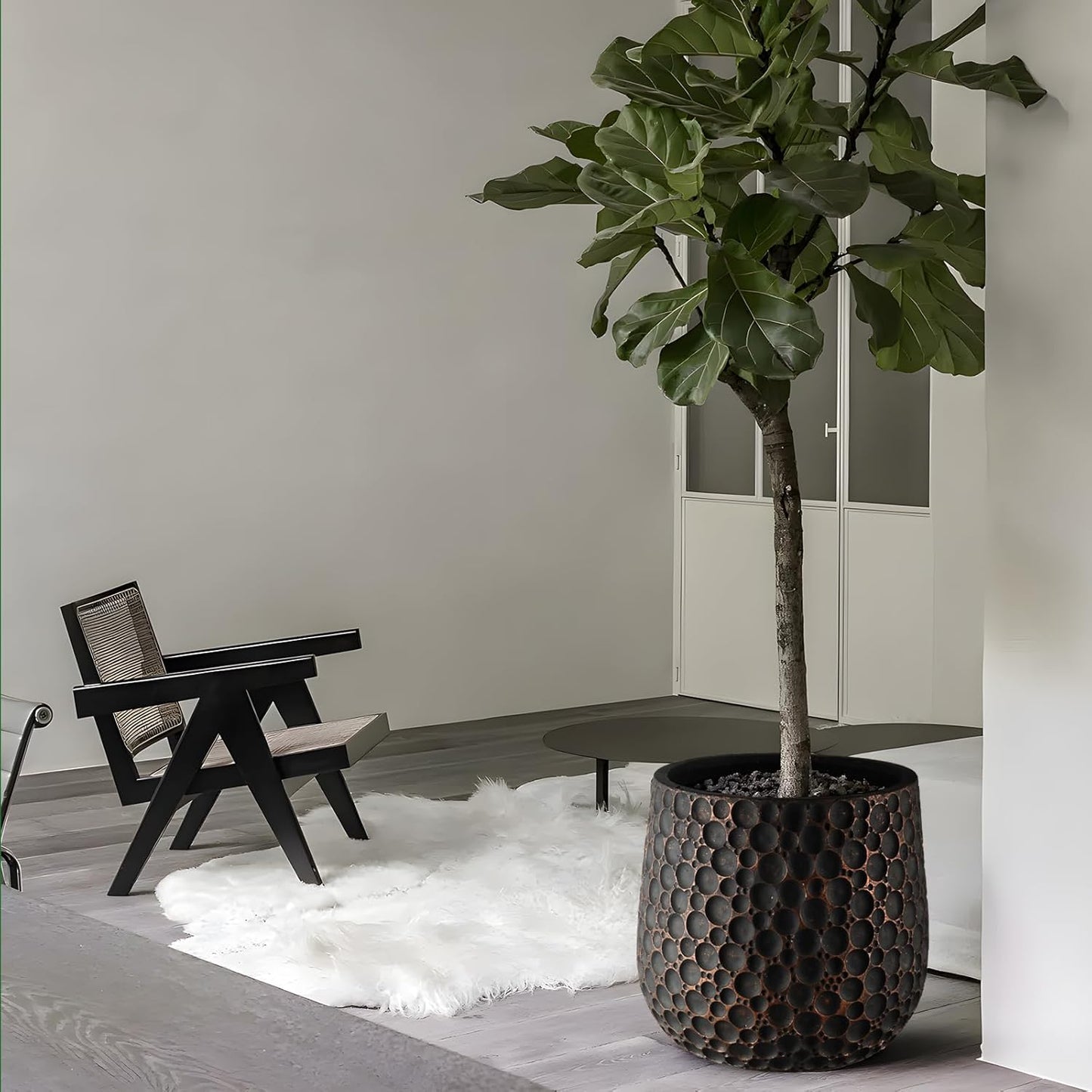 Craft flowerpots 18"+13"+9" Dia Round Concrete Planter Set of 3 Large Outdoor/Indoor Planter Pots Containers with Drainage Holes and Rubber Plug for Home Garden (Black, Large)