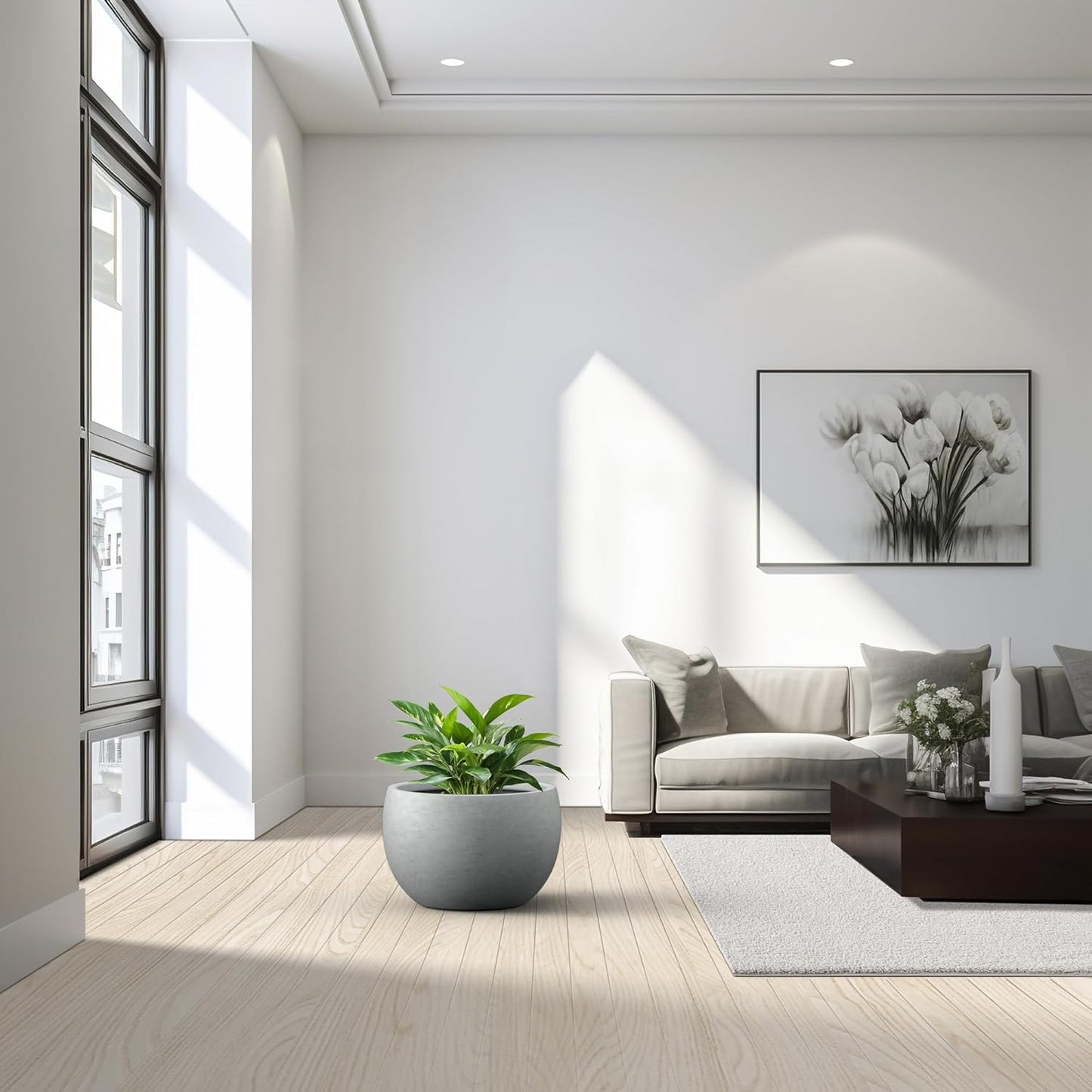 Kante 19.9" Dia Round Concrete Planter, Outdoor/Indoor Large Bowl Plant Pots with Drainage Hole and Rubber Plug for Garden Patio Balcony Home, Natural Concrete