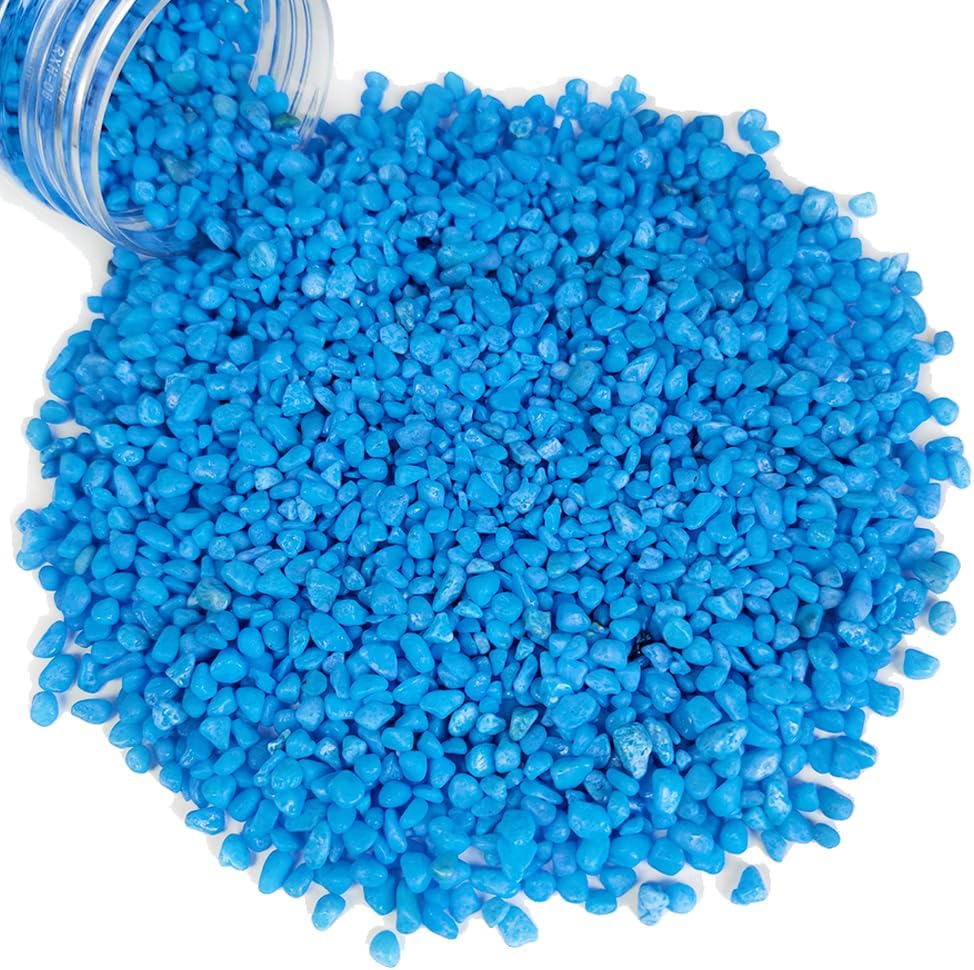 HappyFiller Succulent and Cacus Gravels,3-5mm,Fairy Garden Mini Rocks,Aquarium Fishbowl Decor Pebbles,Indoor Plants Topper Dressing Small Stones,1.1 LB,Blue