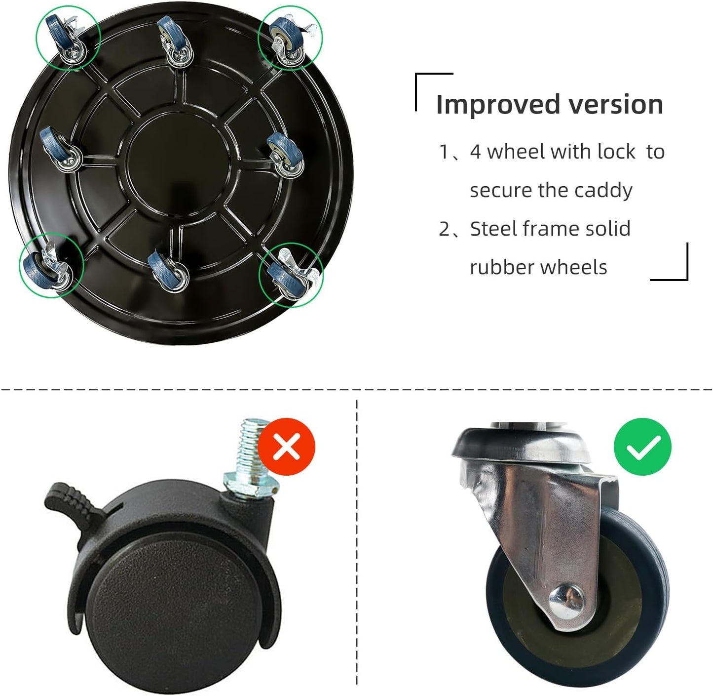 Choclaif Plant Caddy with Wheels, 1 Pack Black Heavy Duty Plant Stand with Universal Wheels, Round Pot Trolley for Indoor Outdoor (20)