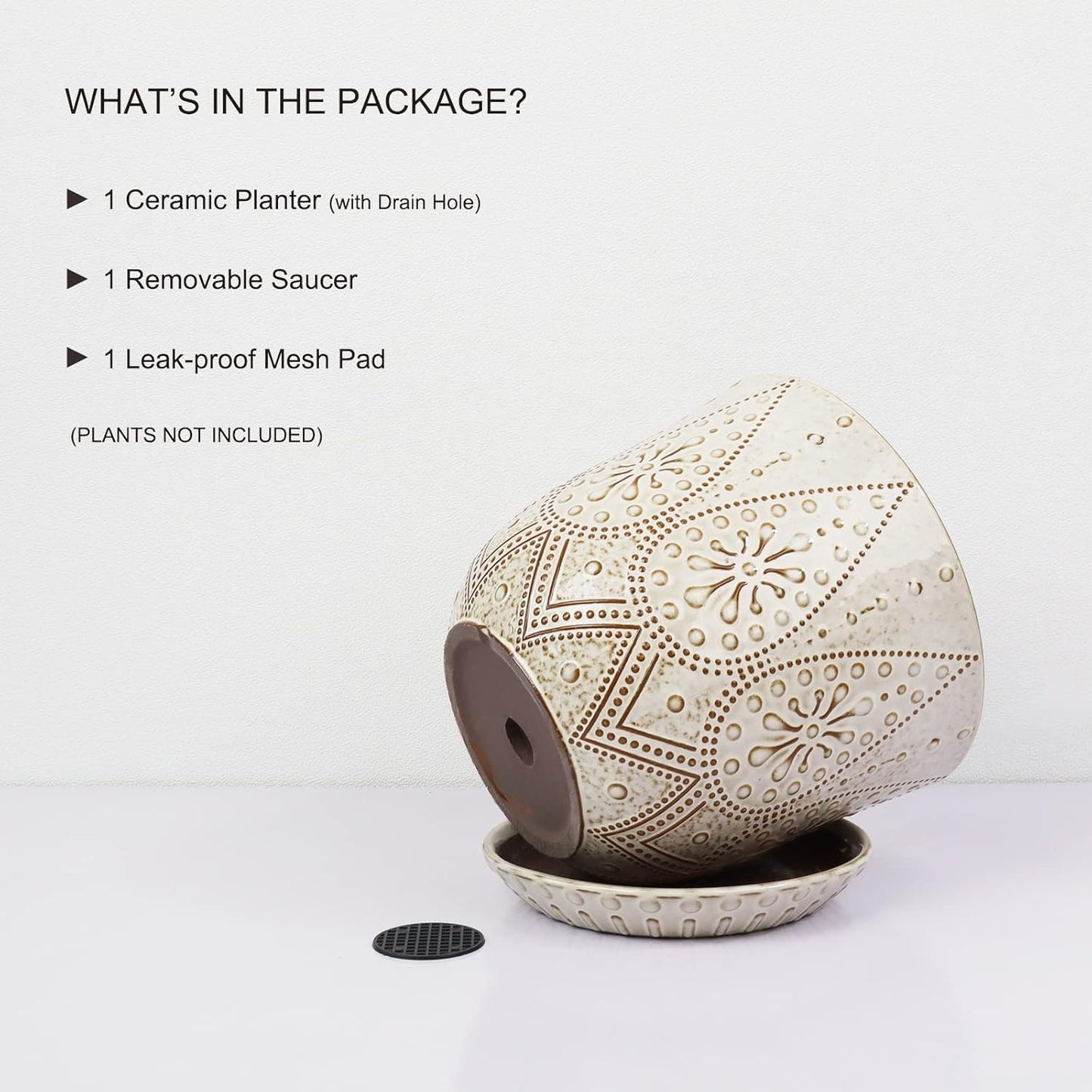 Gepege 8 Inch Plant Pot, Creamy White Ceramic Planter with Drainage Holes and Saucers for Plants Indoor and Outdoor Flower Pot